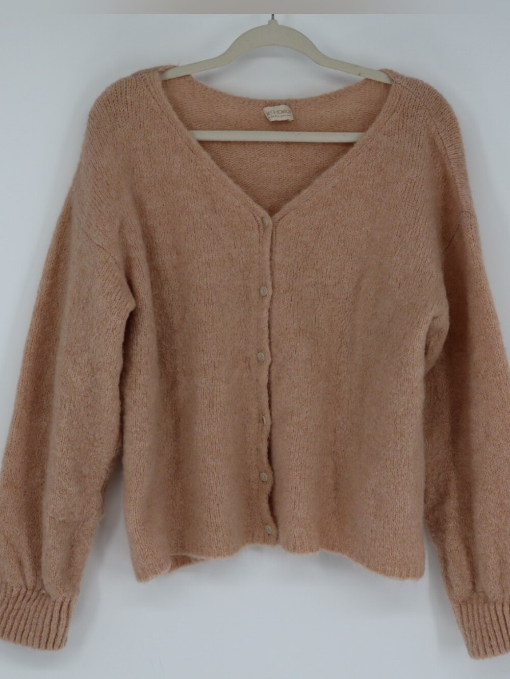 Mus & Bombon Barcelona Womens Cardigan Large Pink Mohair Wool Blend Button Front